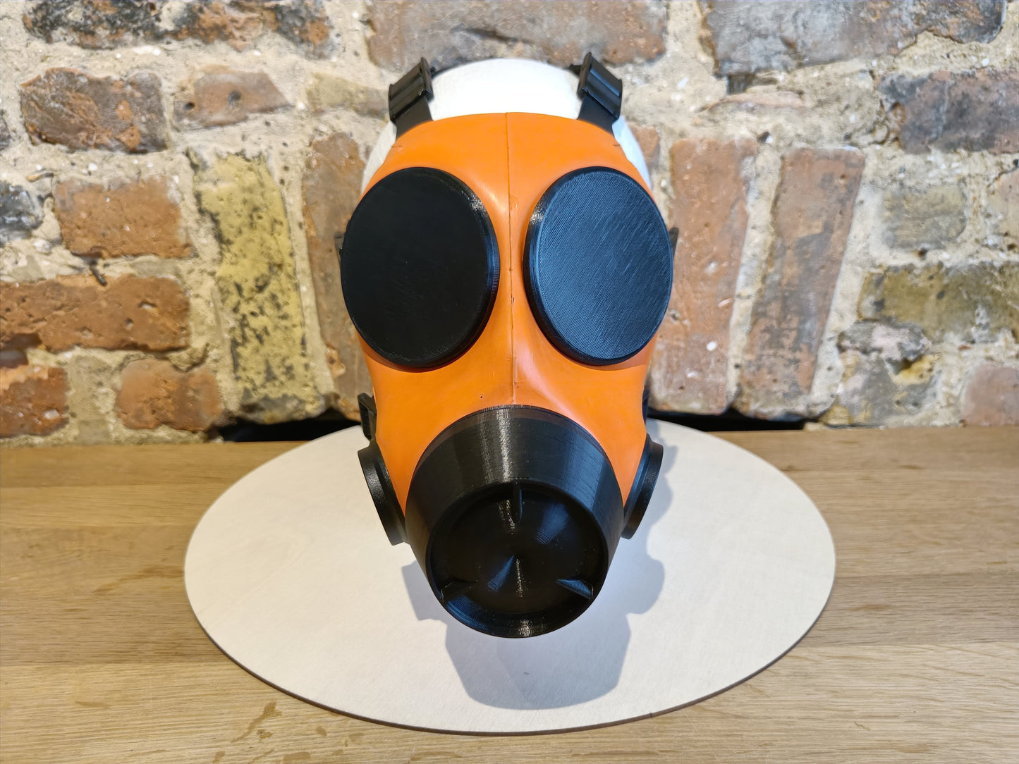 Sample: Dual Port Orange Painted FM12 Stroker Gas Mask Size 3 (Black Parts)