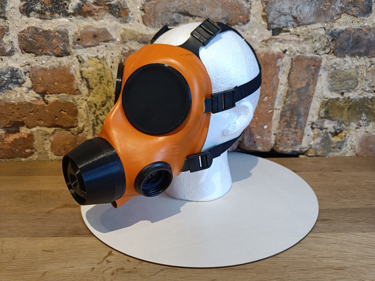 Sample: Dual Port Orange Painted FM12 Stroker Gas Mask Size 3 (Black Parts)