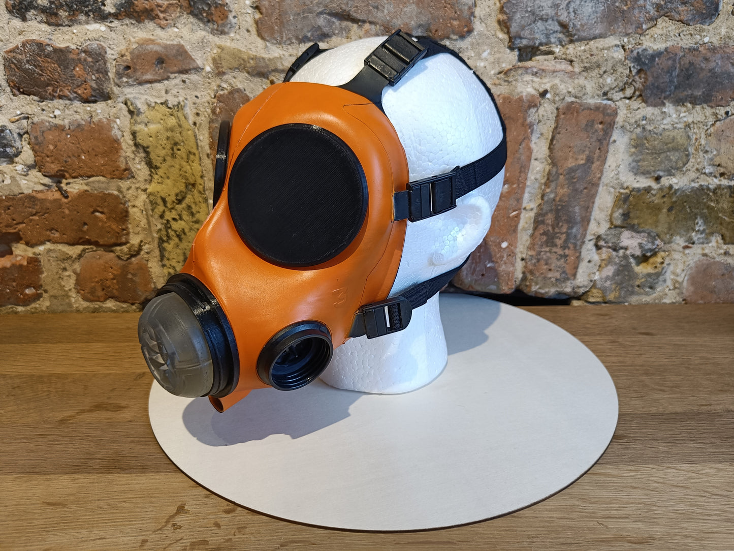 Sample: Dual Port Orange Painted FM12 Stroker Gas Mask Size 3 (Black Parts)