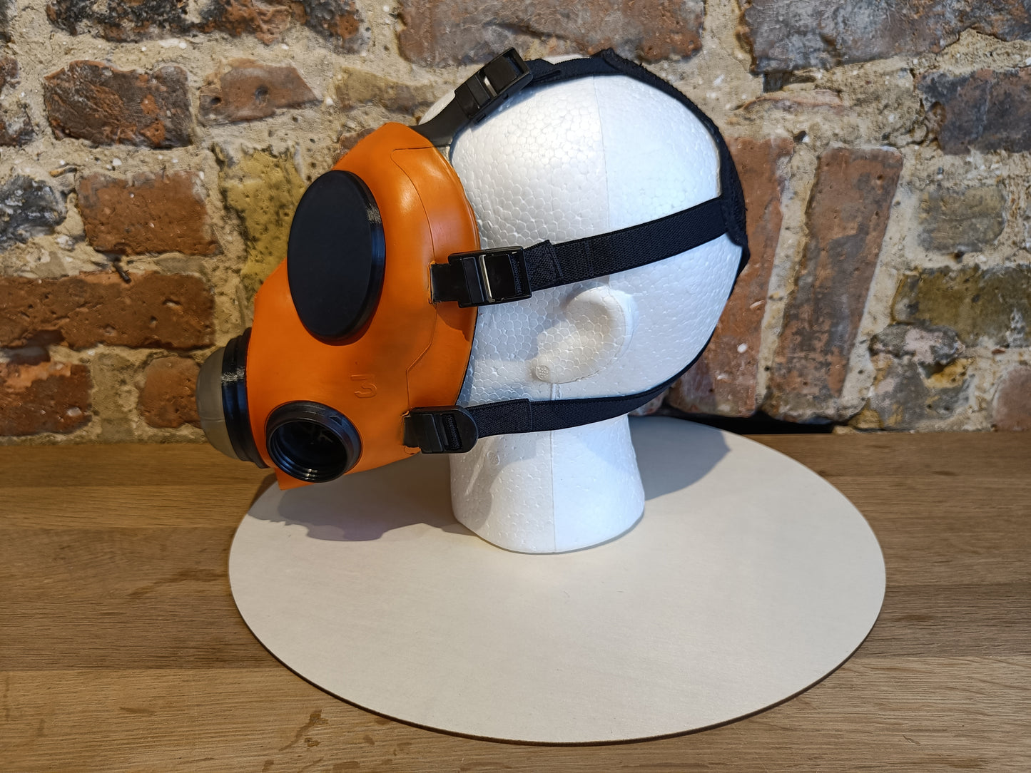 Sample: Dual Port Orange Painted FM12 Stroker Gas Mask Size 3 (Black Parts)