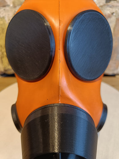 Sample: Dual Port Orange Painted FM12 Stroker Gas Mask Size 3 (Black Parts)