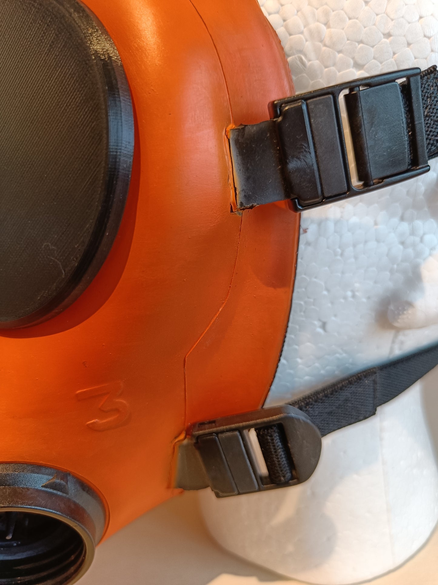 Sample: Dual Port Orange Painted FM12 Stroker Gas Mask Size 3 (Black Parts)