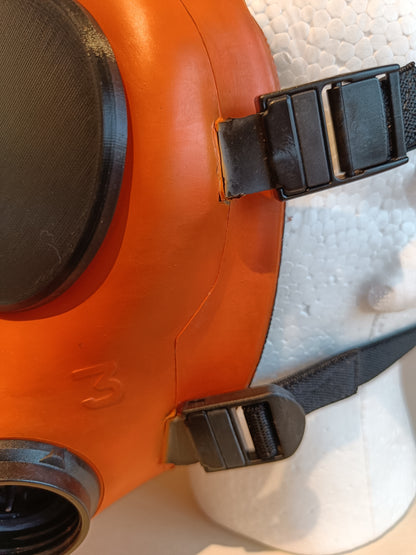 Sample: Dual Port Orange Painted FM12 Stroker Gas Mask Size 3 (Black Parts)
