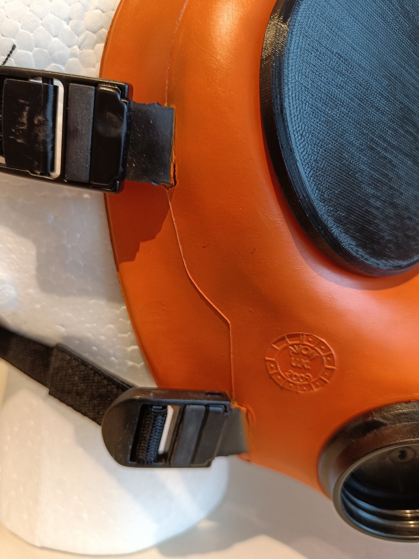 Sample: Dual Port Orange Painted FM12 Stroker Gas Mask Size 3 (Black Parts)