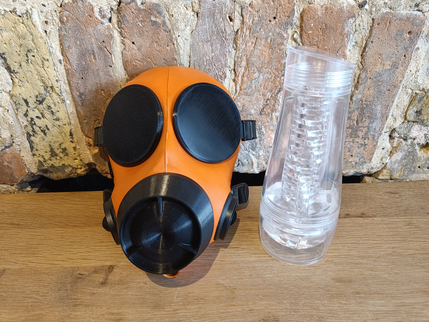 Sample: Dual Port Orange Painted FM12 Stroker Gas Mask Size 3 (Black Parts)